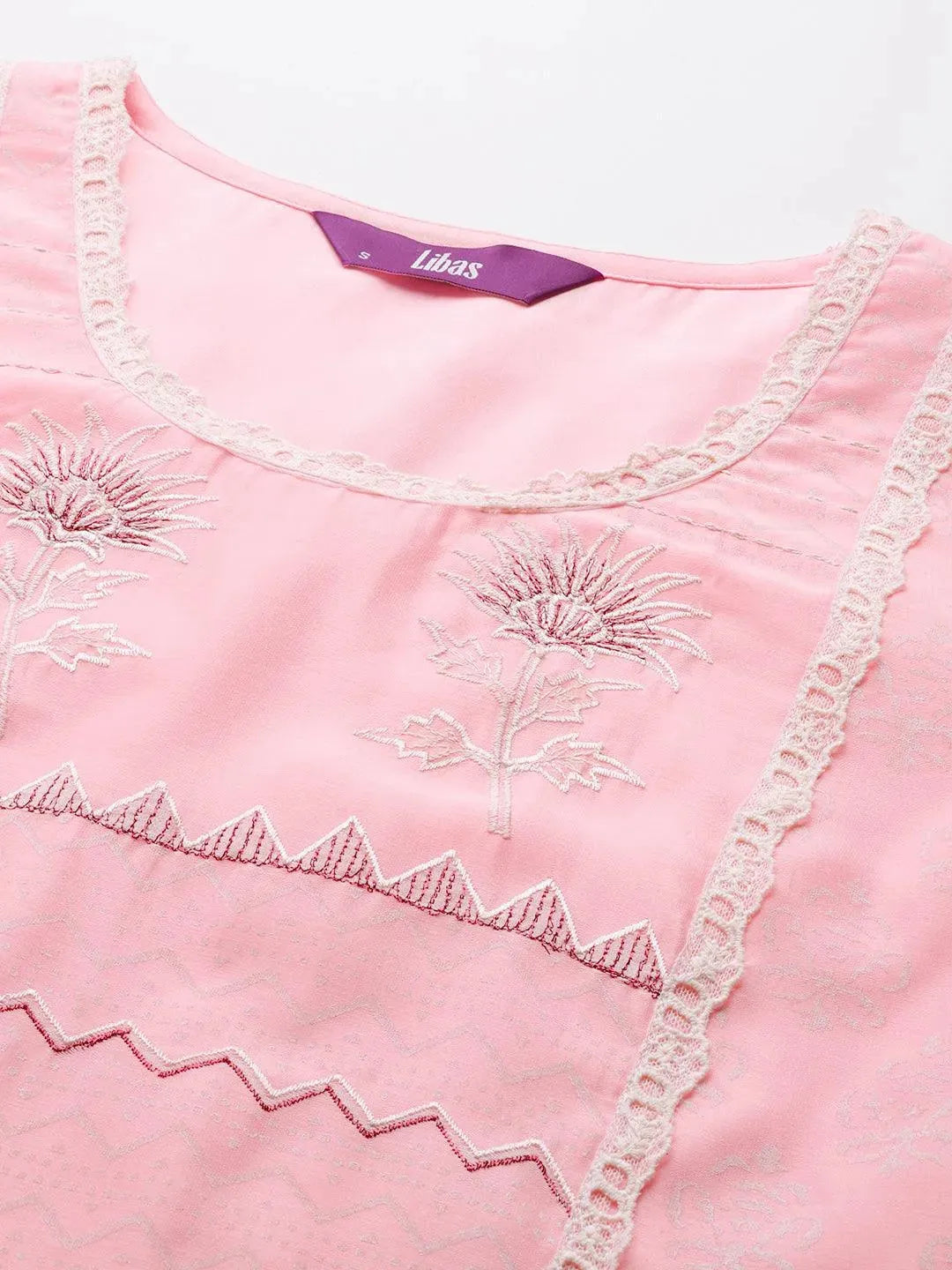 Pink Printed Chanderi Silk Straight Suit Set - Libas 