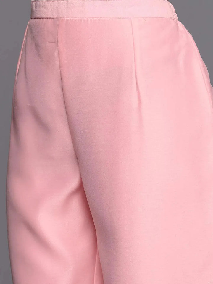 Pink Printed Chanderi Silk Straight Suit Set - Libas