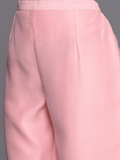 Pink Printed Chanderi Silk Straight Suit Set - Libas