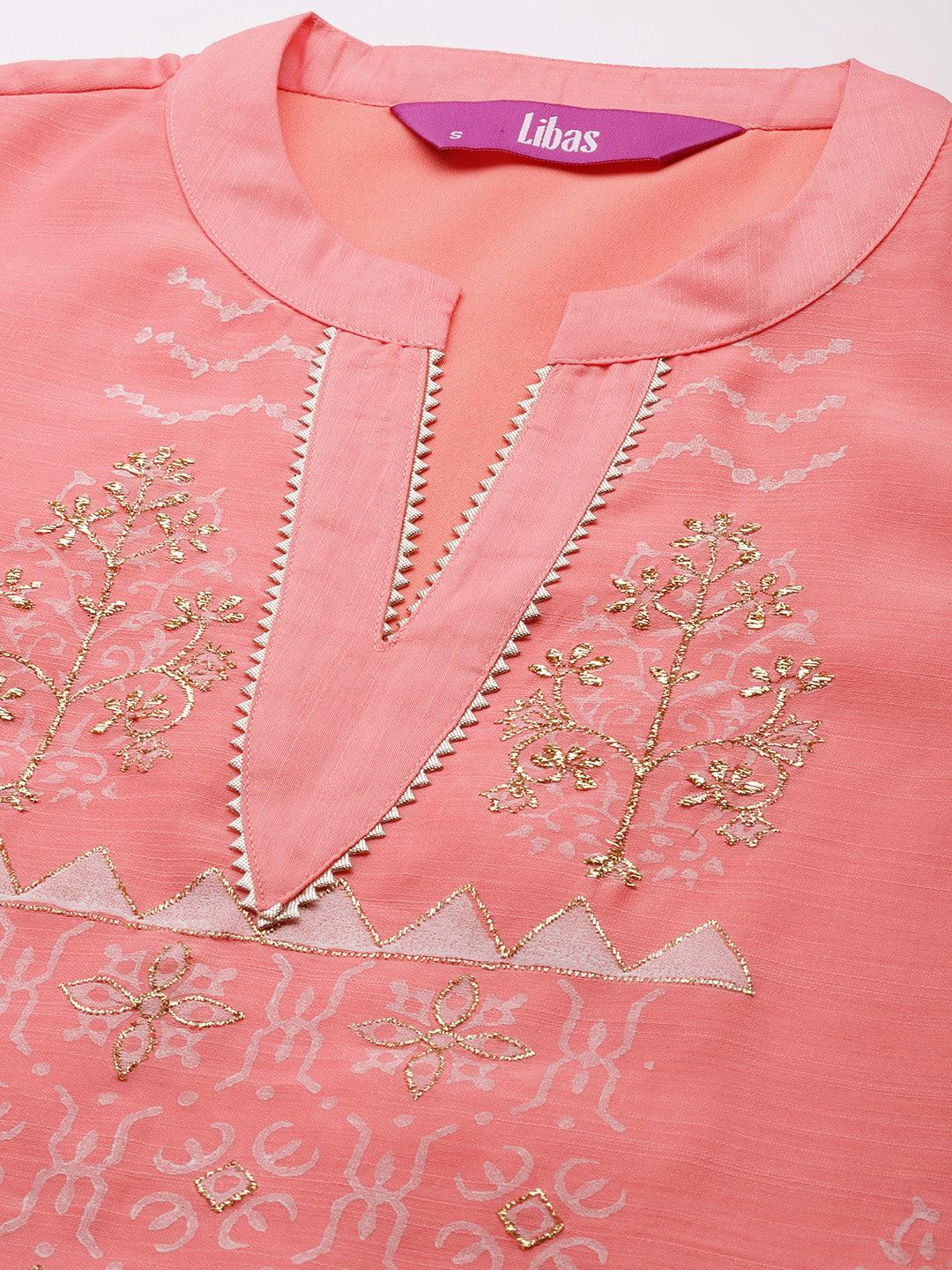 Pink Printed Chanderi Silk Suit Set - Libas
