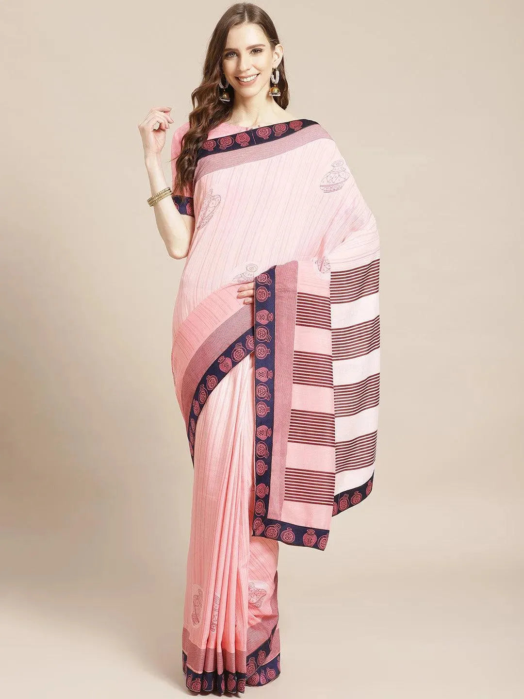 Pink Printed Chiffon Saree - Libas