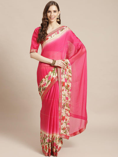 Pink Printed Chiffon Saree - Libas