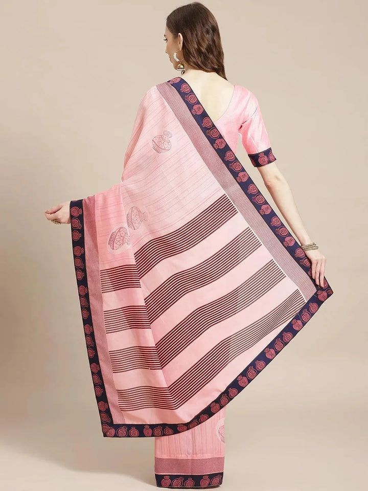 Pink Printed Chiffon Saree - Libas