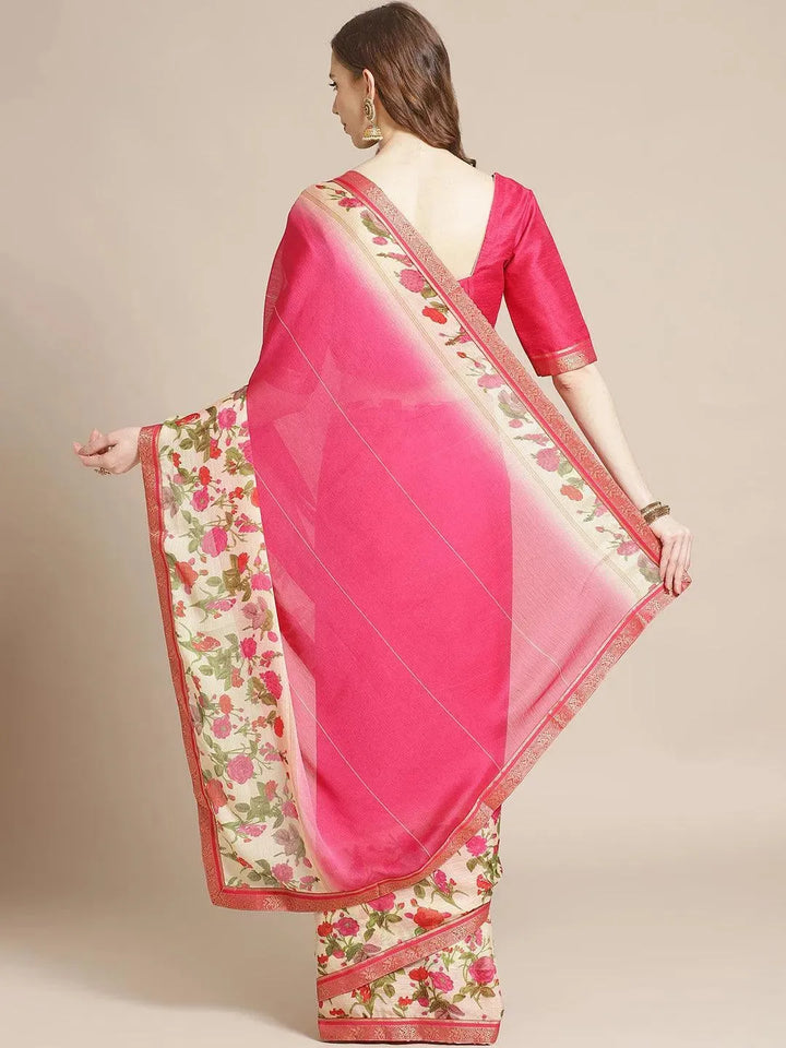 Pink Printed Chiffon Saree - Libas