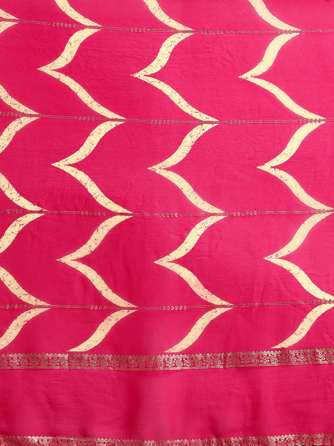 Pink Printed Chiffon Saree - Libas