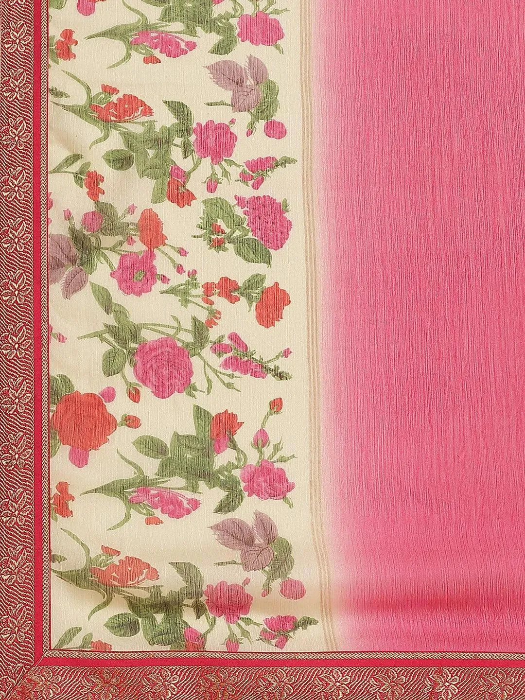 Pink Printed Chiffon Saree - Libas 