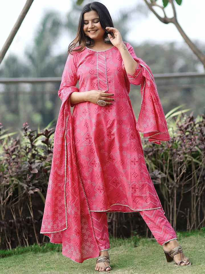 Pink Printed Cotton Suit Set - Libas