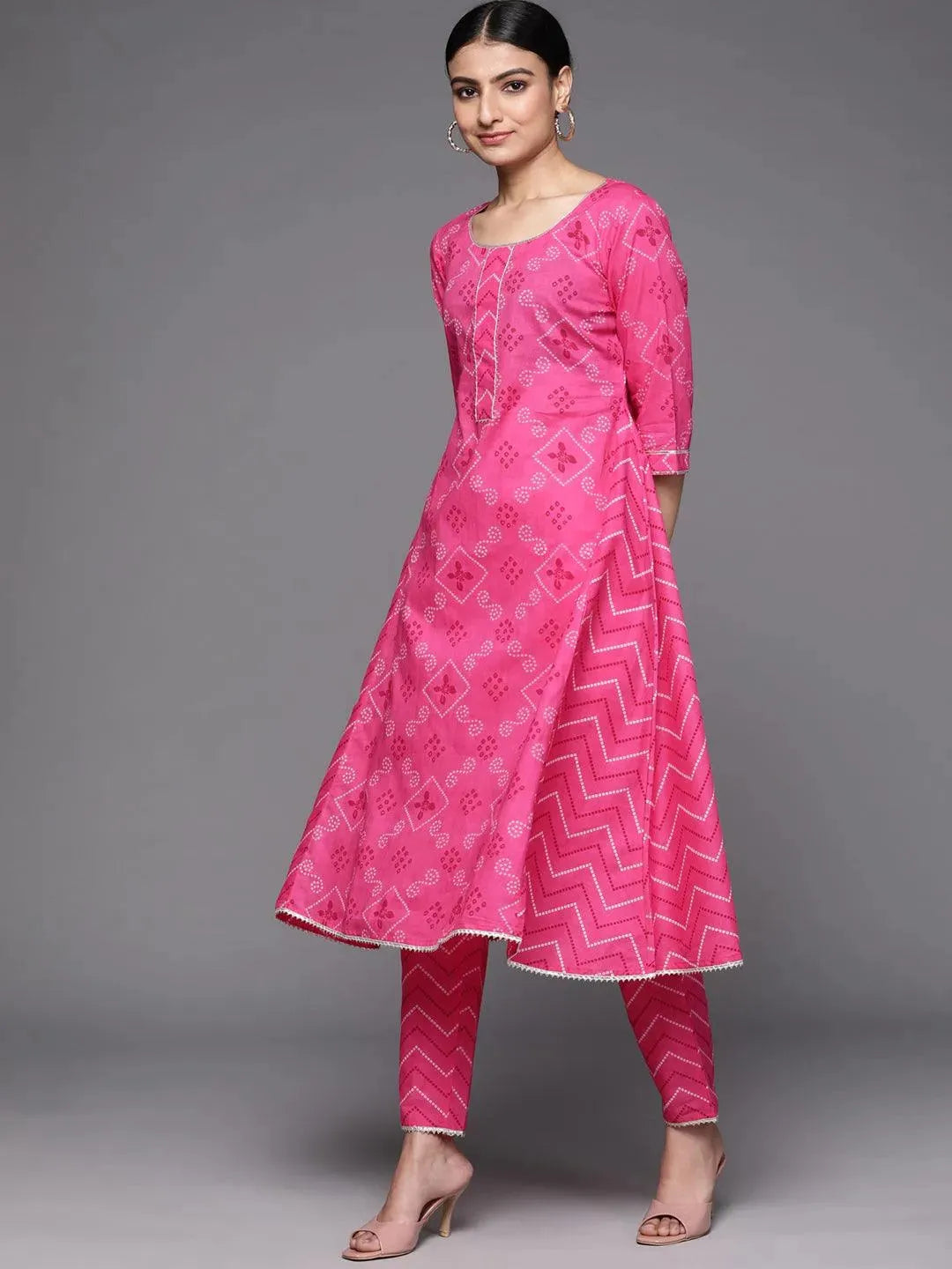 Pink Printed Cotton Suit Set - Libas 