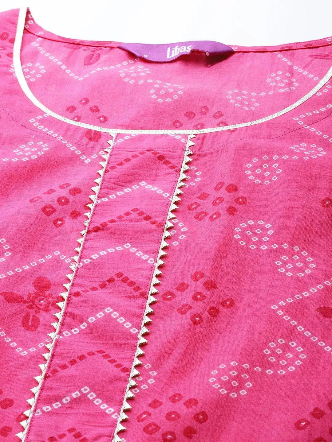 Pink Printed Cotton Suit Set - Libas 