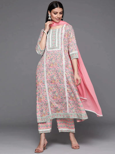 Pink Printed Cotton Suit Set - Libas