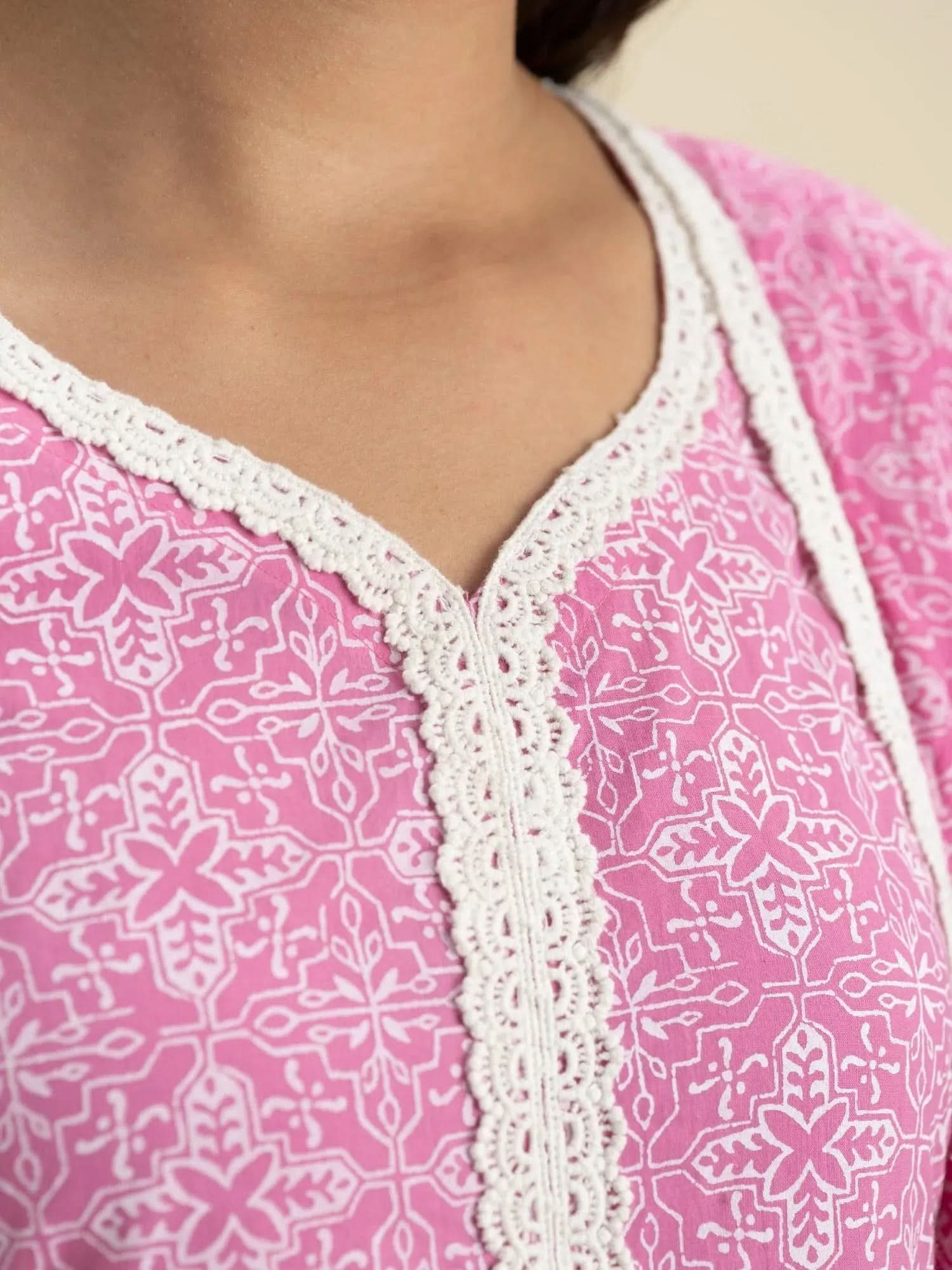 

Buy Pink Cotton Printed A-line Kurta With Cotton Palazzo And Dupatta Online