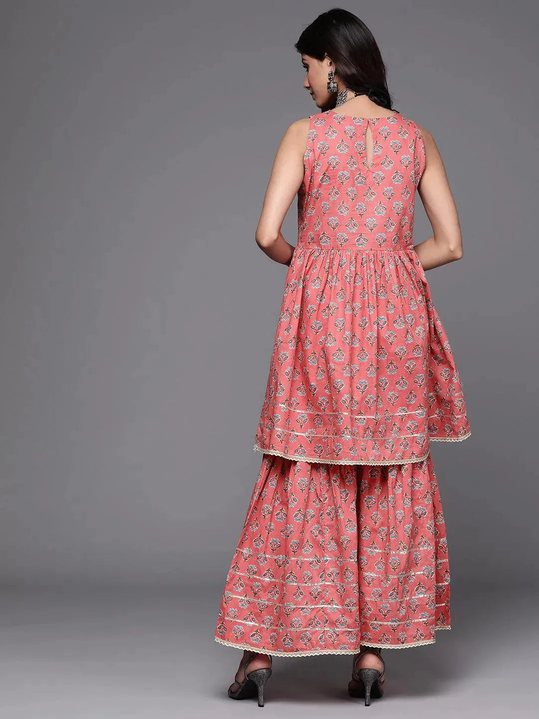 Pink Printed Cotton Kurta Set - Libas