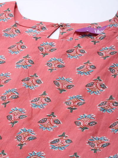 Pink Printed Cotton Kurta Set - Libas