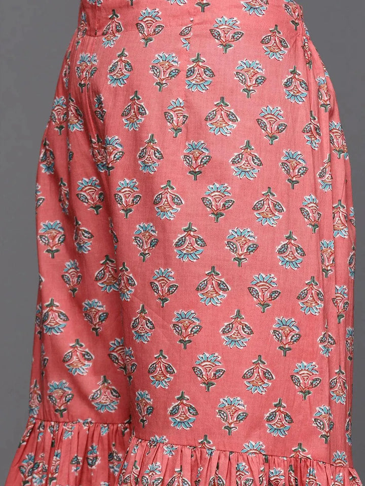 Pink Printed Cotton Kurta Set - Libas