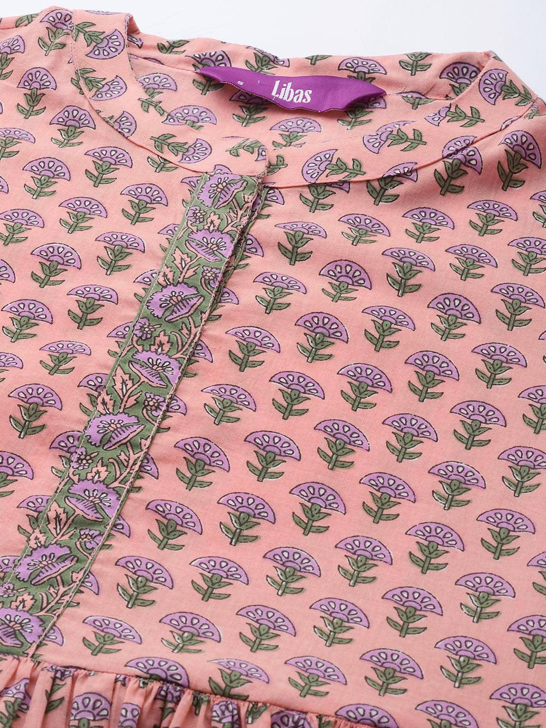 Pink Printed Cotton A-Line Kurti