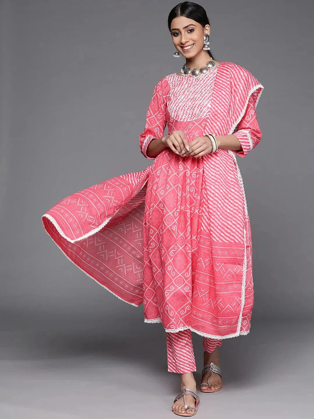 Pink Printed Cotton Suit Set - Libas