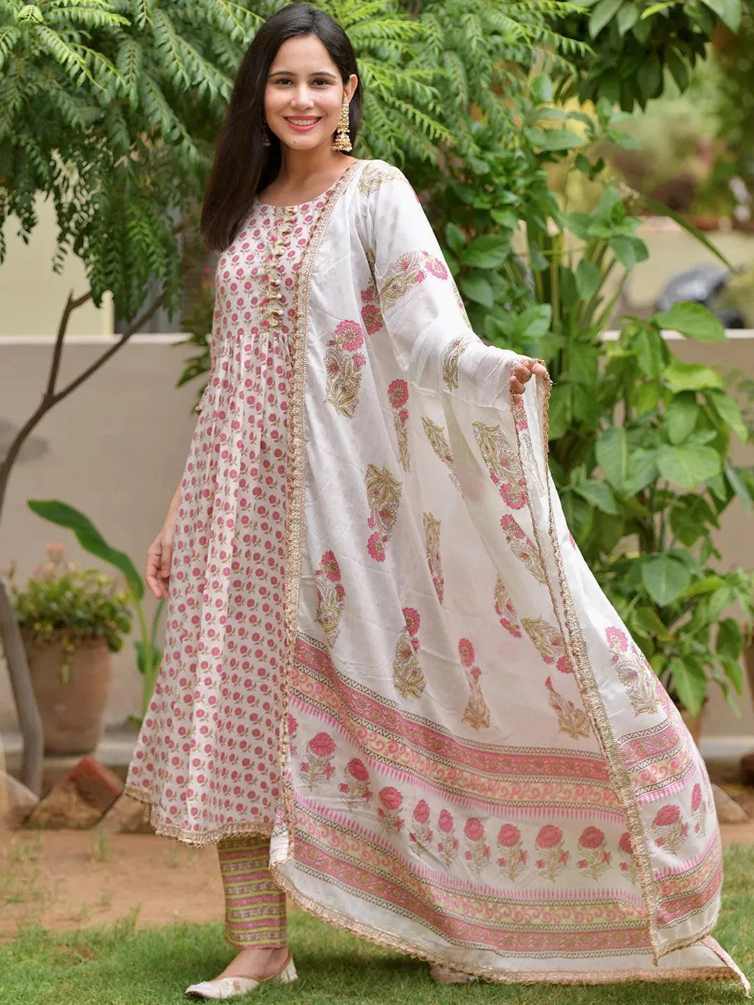 Pink Printed Cotton Suit Set - Libas