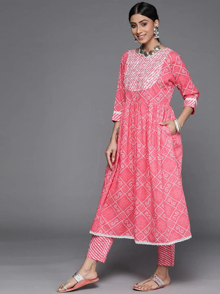 Pink Printed Cotton Suit Set - Libas