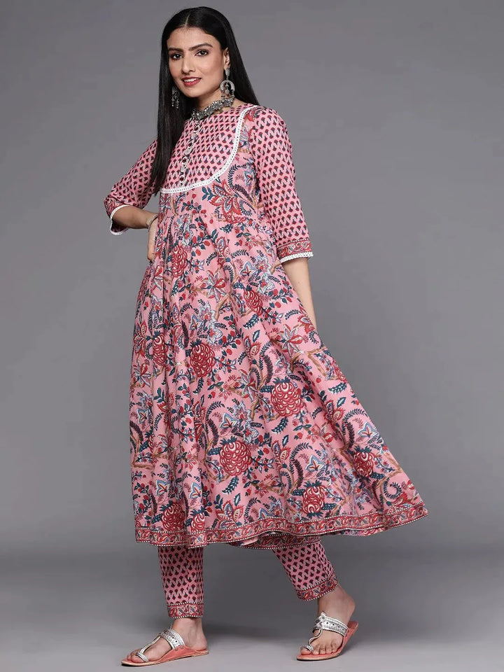 Pink Printed Cotton Suit Set - Libas