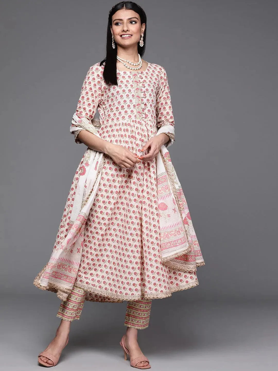 Pink Printed Cotton Suit Set - Libas