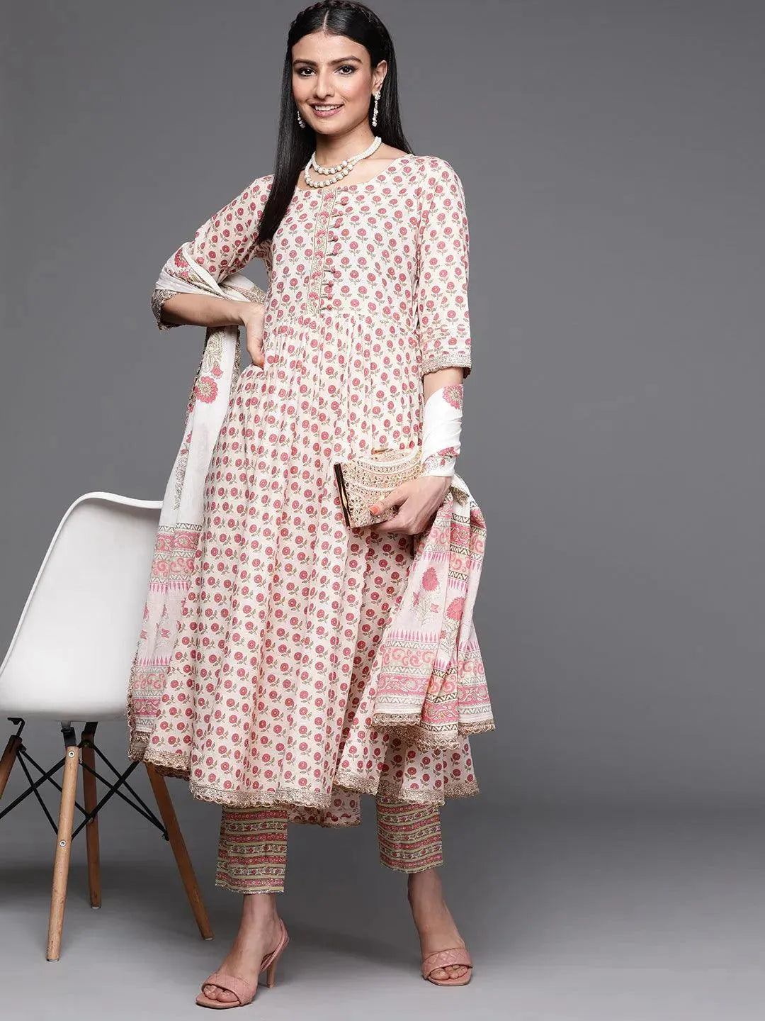 Pink Printed Cotton Suit Set - Libas