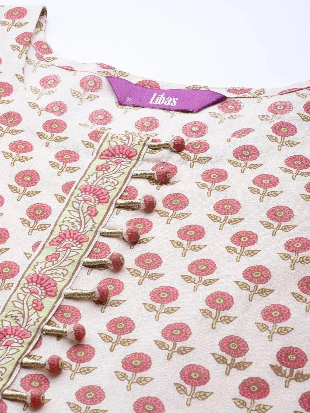Pink Printed Cotton Suit Set - Libas 