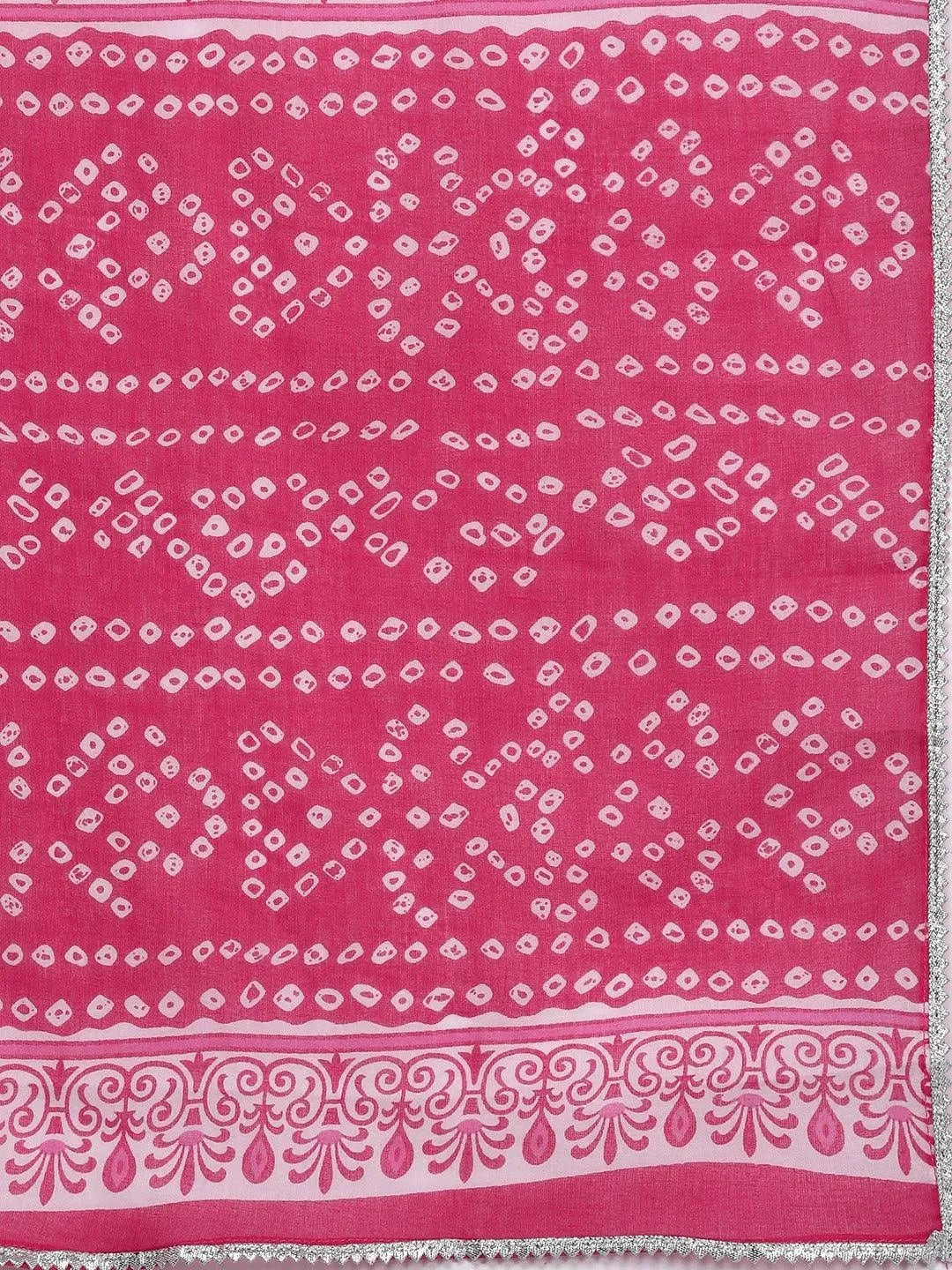 Pink Printed Cotton Anarkali Suit Set - Libas 