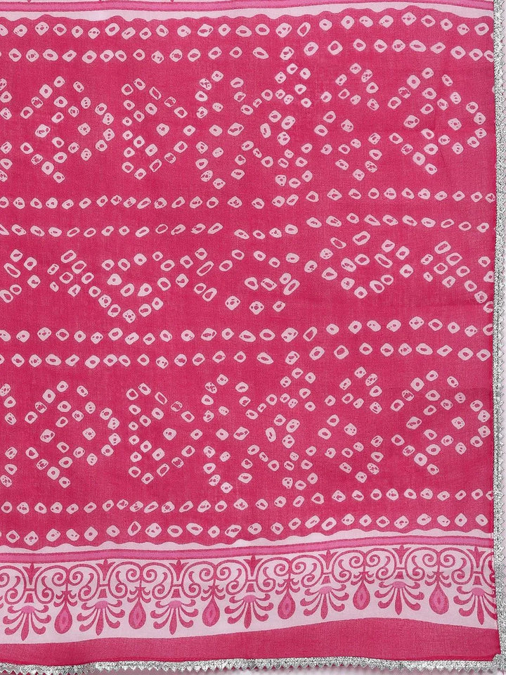 Pink Printed Cotton Anarkali Suit Set - Libas