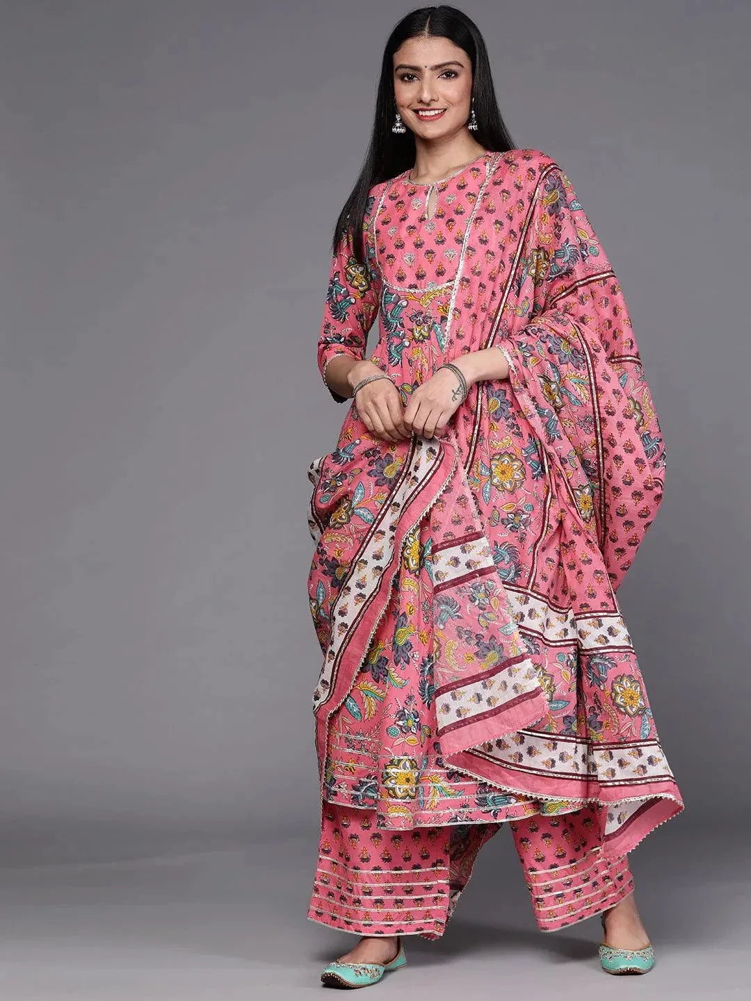 Pink Printed Cotton Suit Set - Libas