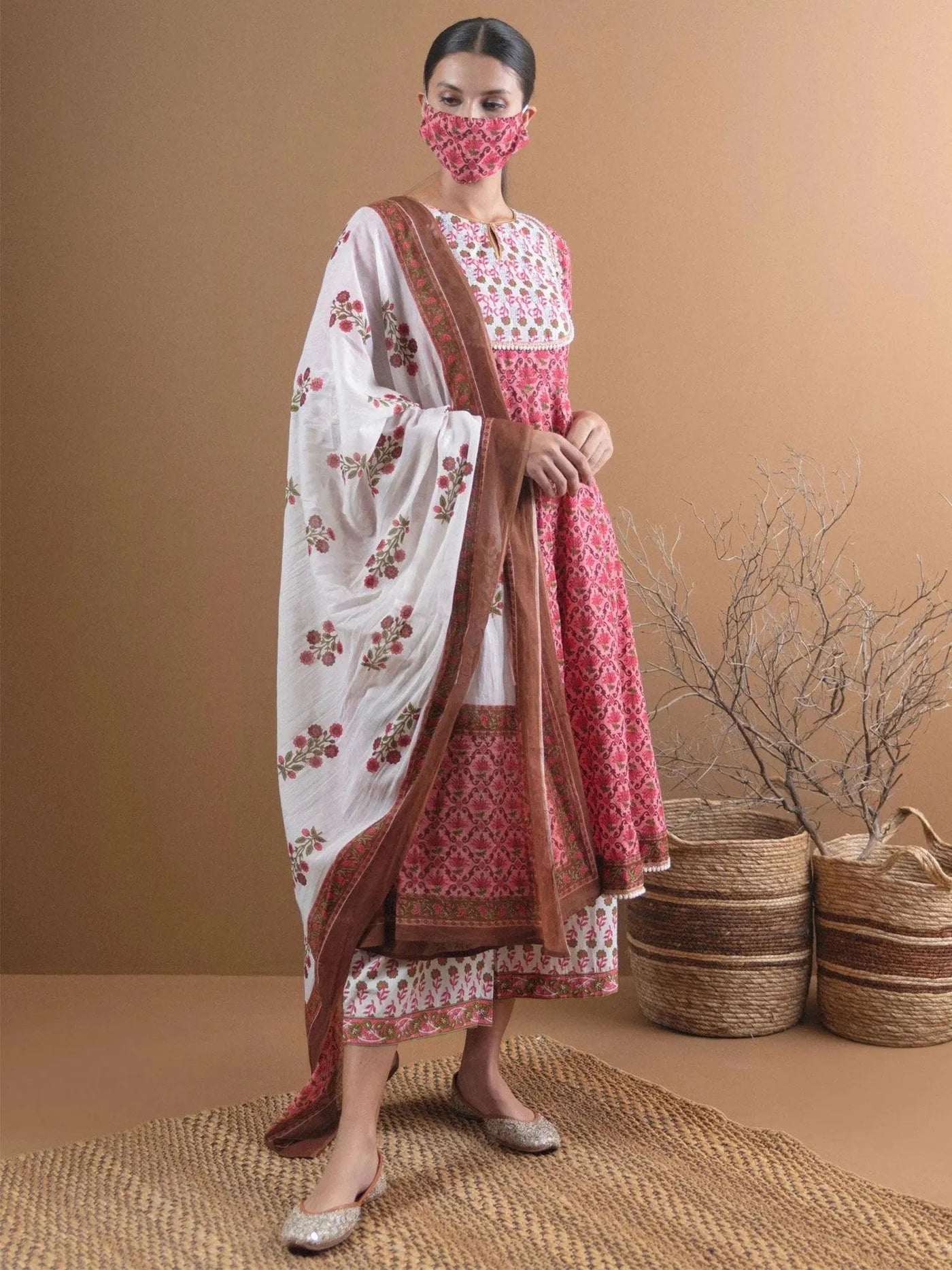 Pink Printed Cotton Suit Set - Libas