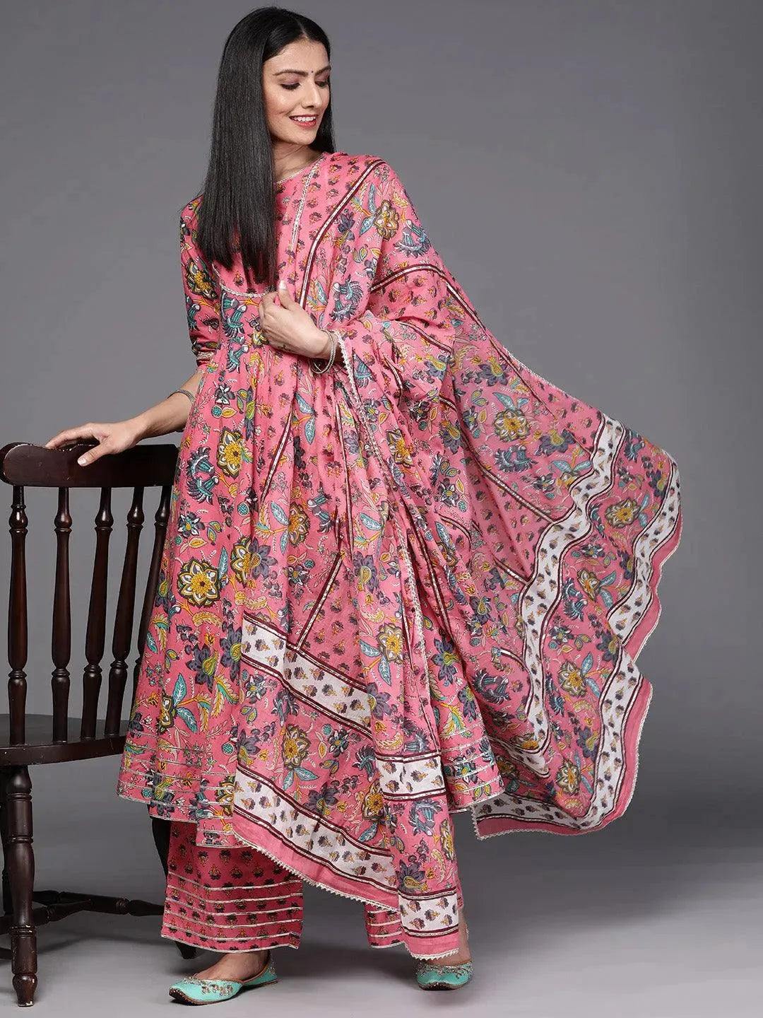 Pink Printed Cotton Suit Set - Libas