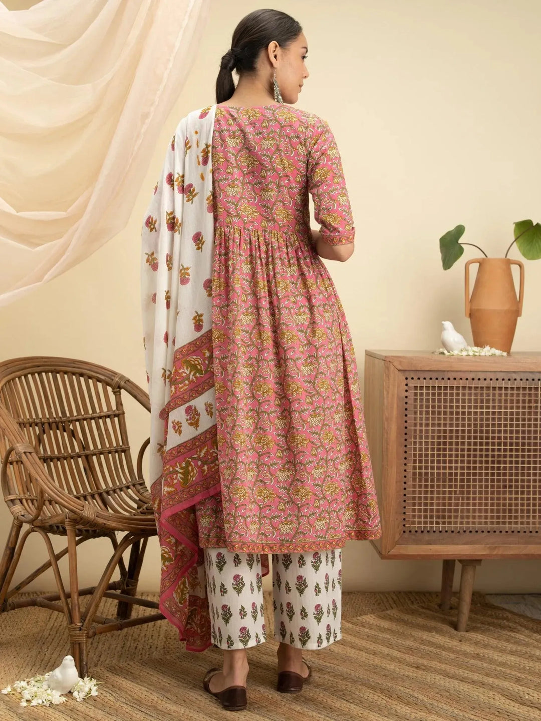 Pink Printed Cotton Suit Set - Libas 