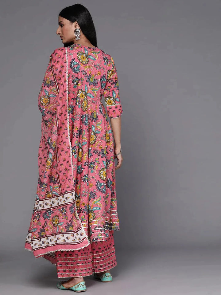 Pink Printed Cotton Suit Set - Libas