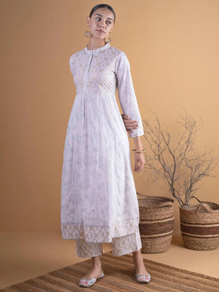 Libas Pink Printed Cotton Anarkali Kurta With Palazzos