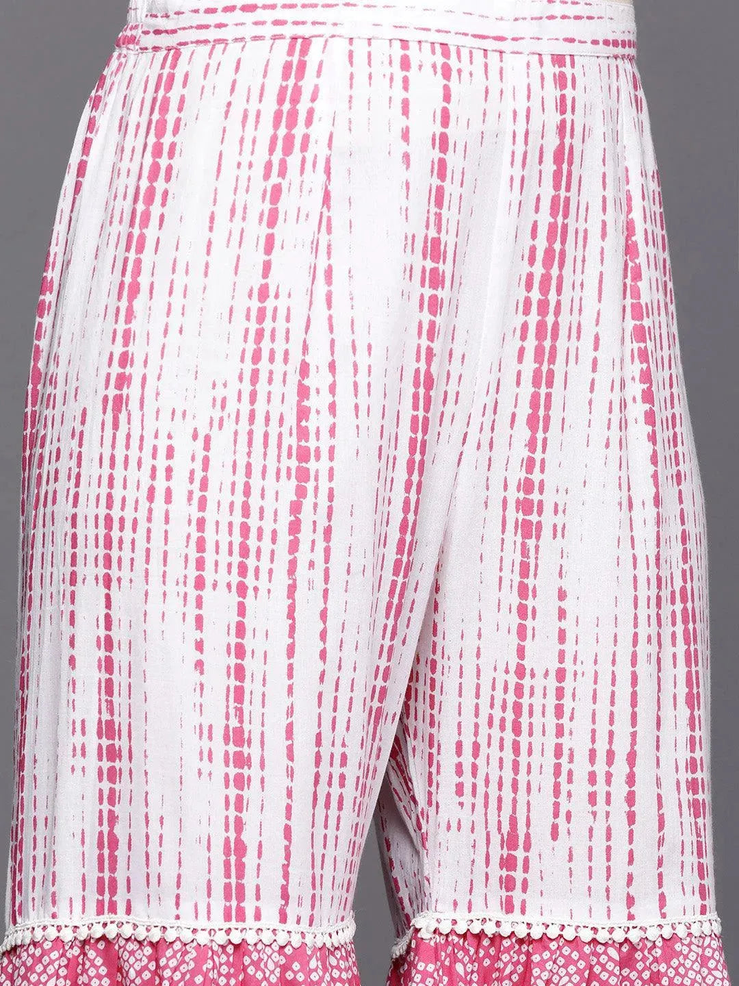Pink Printed Cotton Anarkali Sharara Suit Set - Libas 
