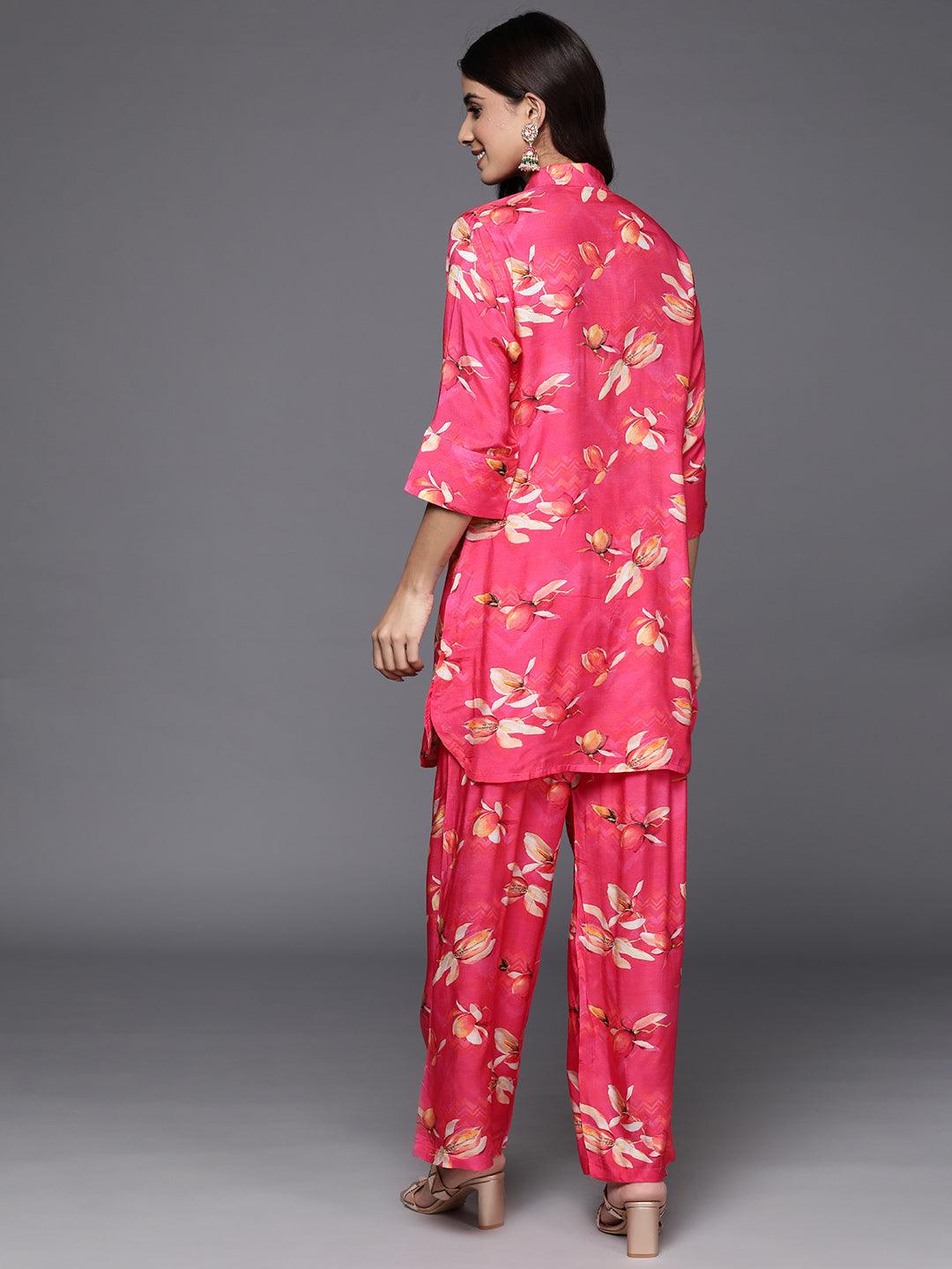 Pink Printed Cotton Blend Shirt With Palazzos - Libas