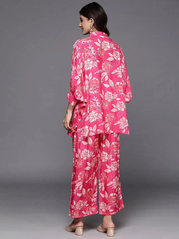 Pink Printed Cotton Blend Shirt With Palazzos - Libas