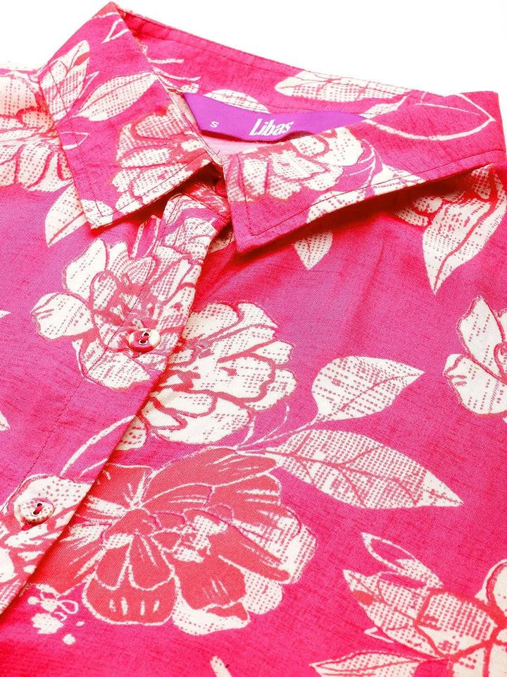 Pink Printed Cotton Blend Shirt With Palazzos - Libas