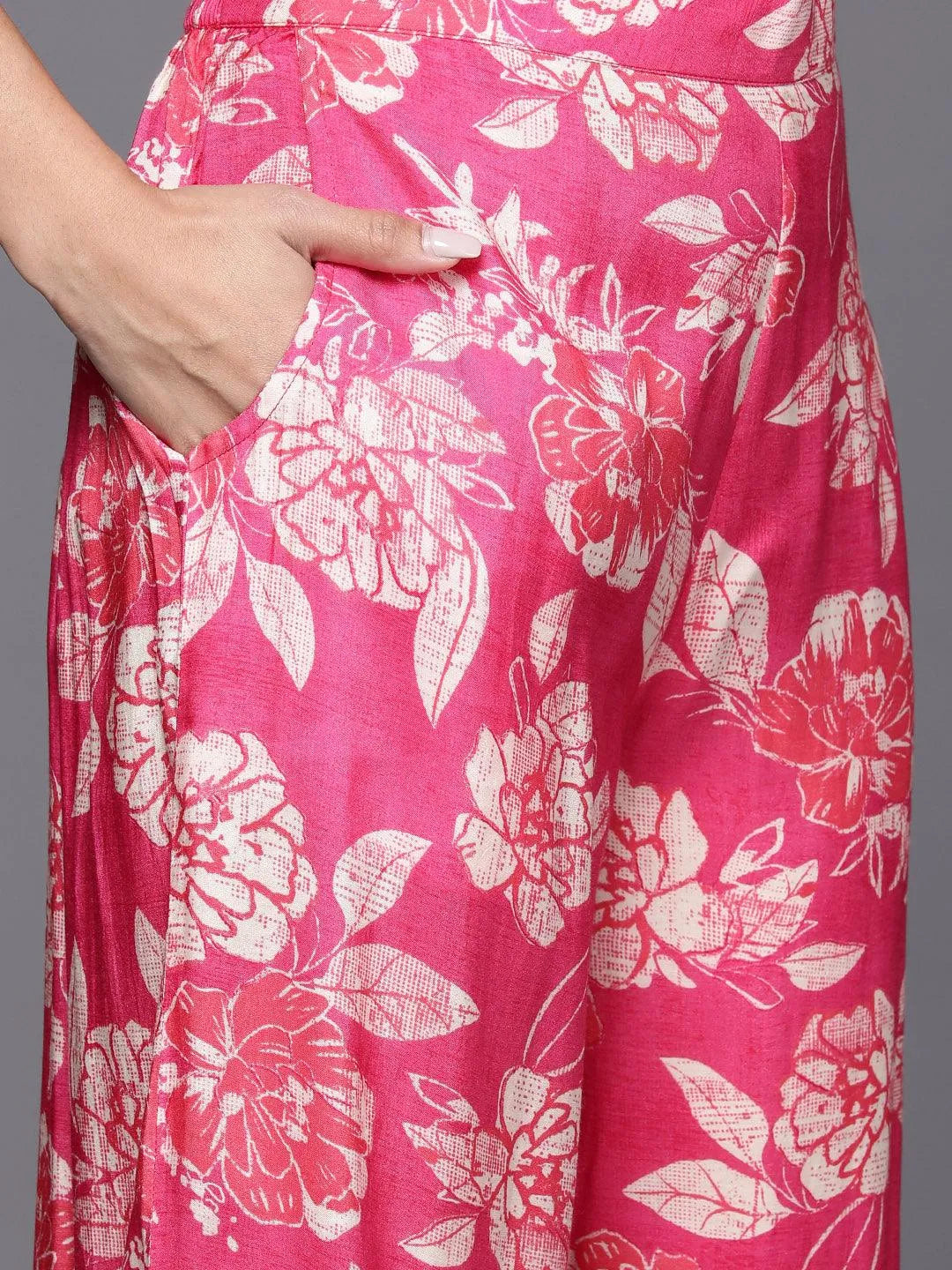 Pink Printed Cotton Blend Shirt With Palazzos - Libas 