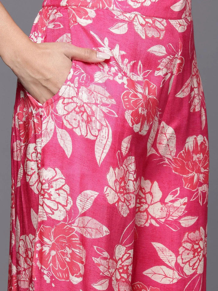 Pink Printed Cotton Blend Shirt With Palazzos - Libas