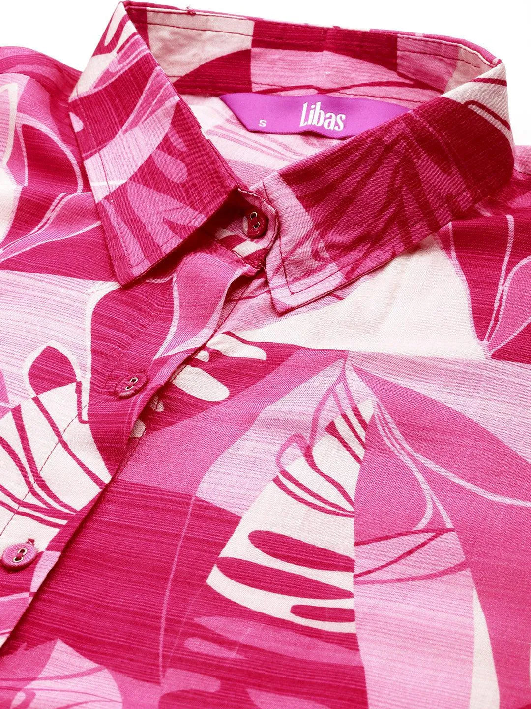 Pink Printed Cotton Blend Shirt With Palazzos - Libas 