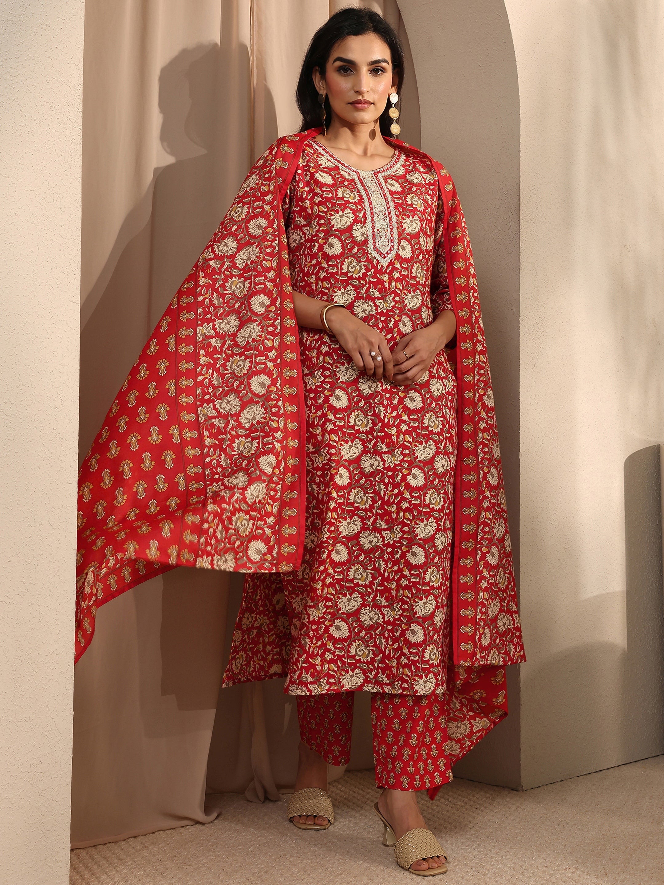 libas Pink Printed cotton blend Straight Suit Set With Dupatta-picture-31