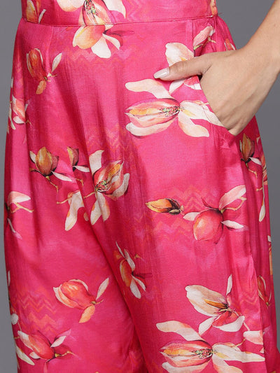 Pink Printed Cotton Blend Tunic With Palazzos - Libas