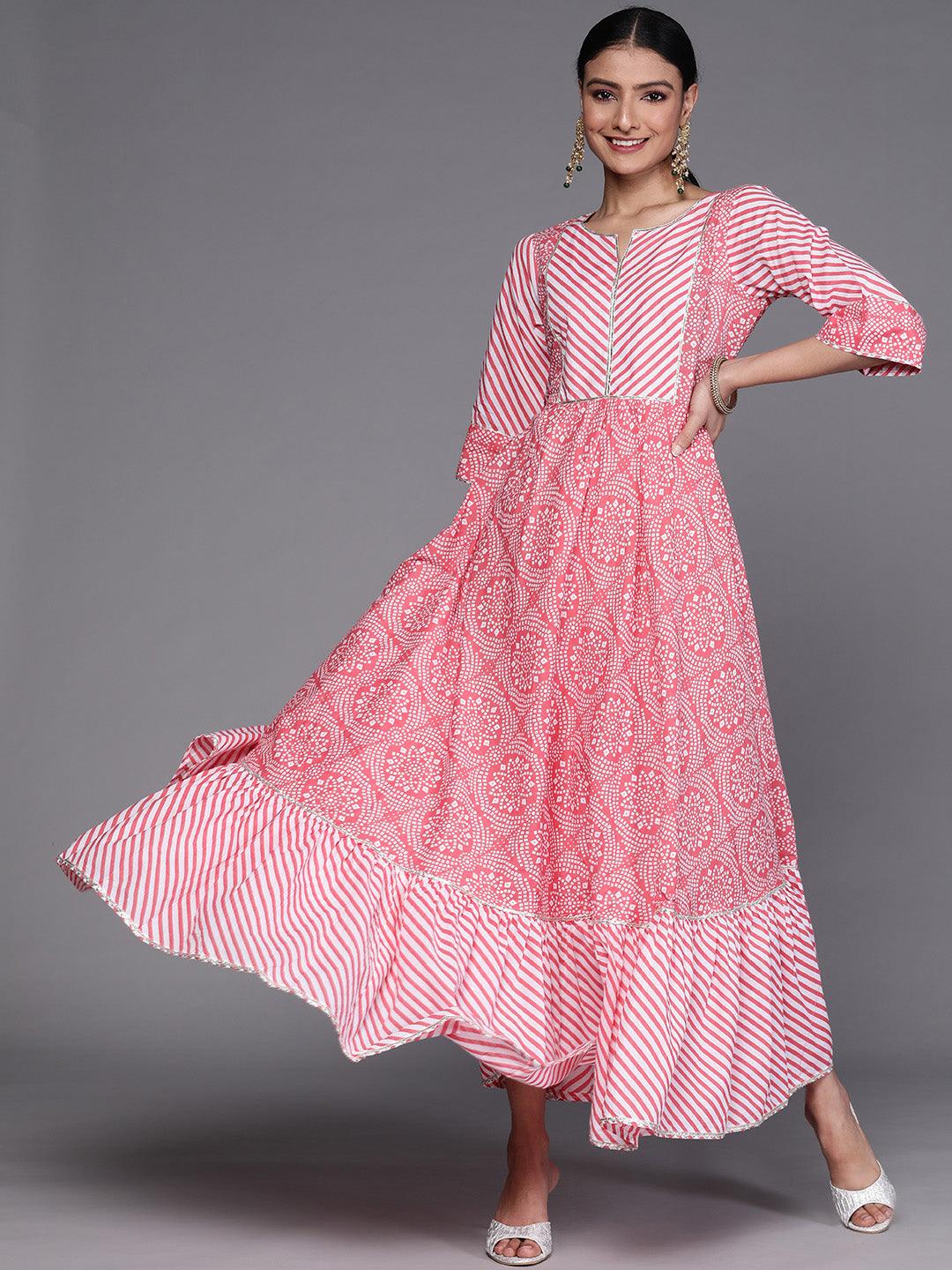 Pink Printed Cotton Dress - Libas