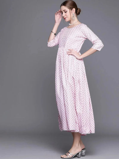 Pink Printed Cotton Dress - Libas