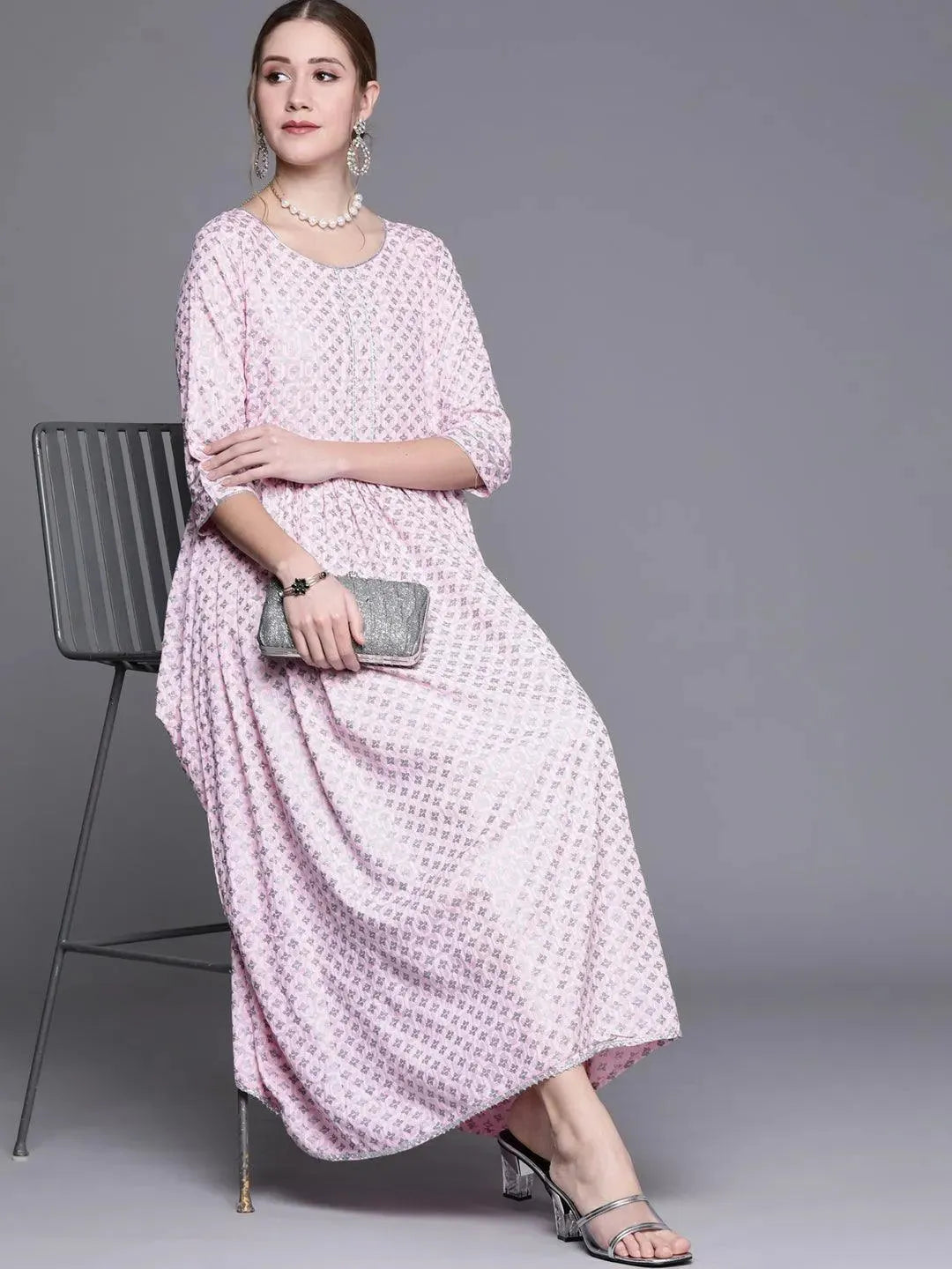 Pink Printed Cotton Dress - Libas 