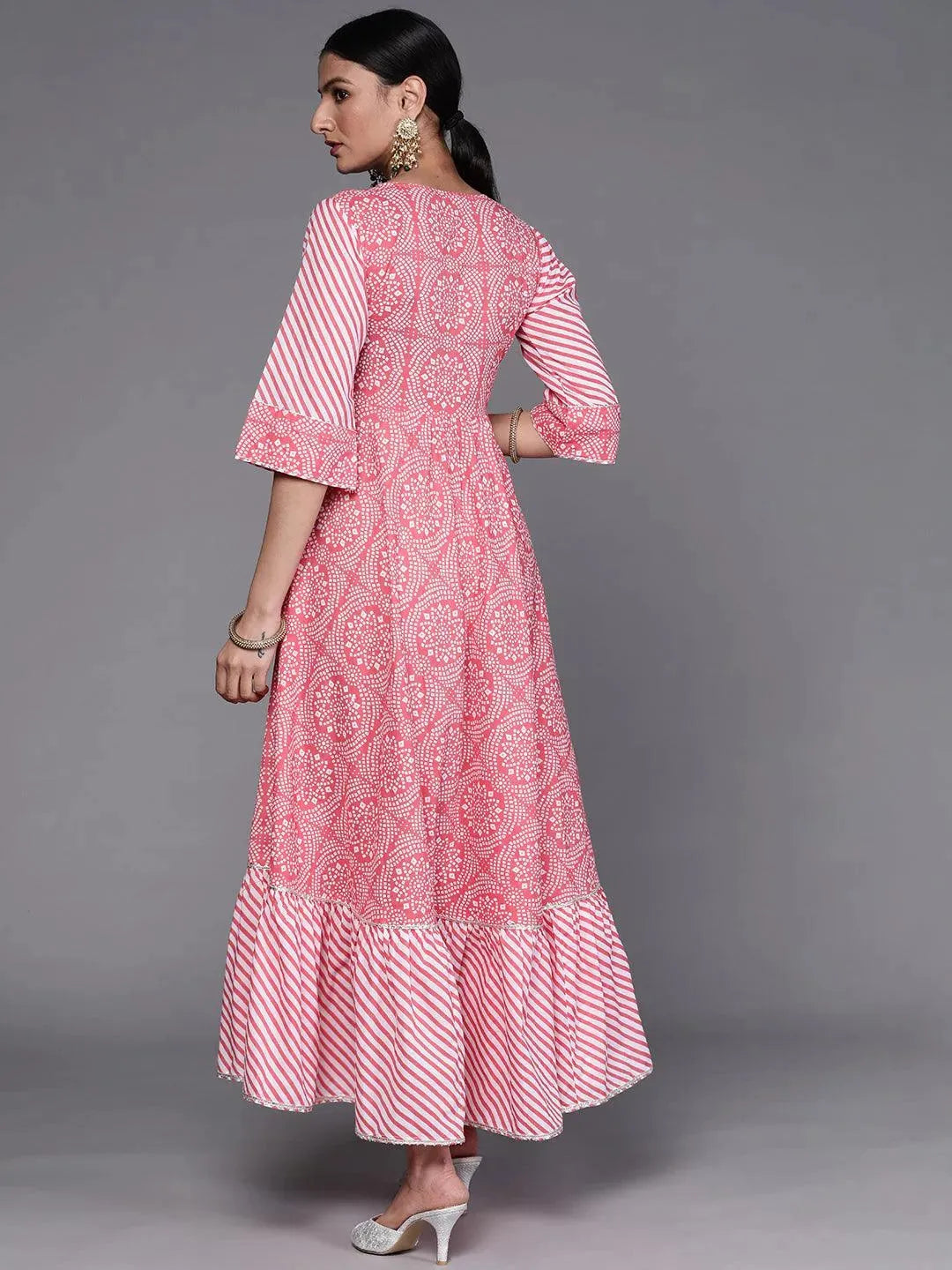 Pink Printed Cotton Dress - Libas 