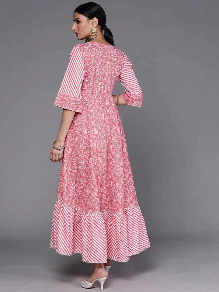Pink Printed Cotton Dress - Libas