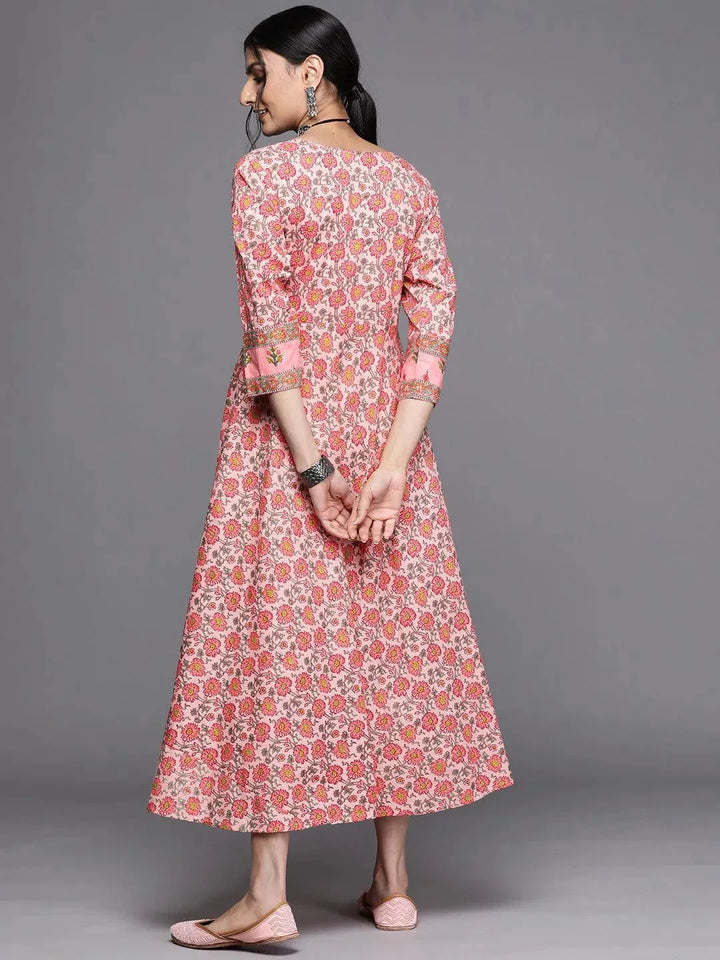 Pink Printed Cotton Dress - Libas