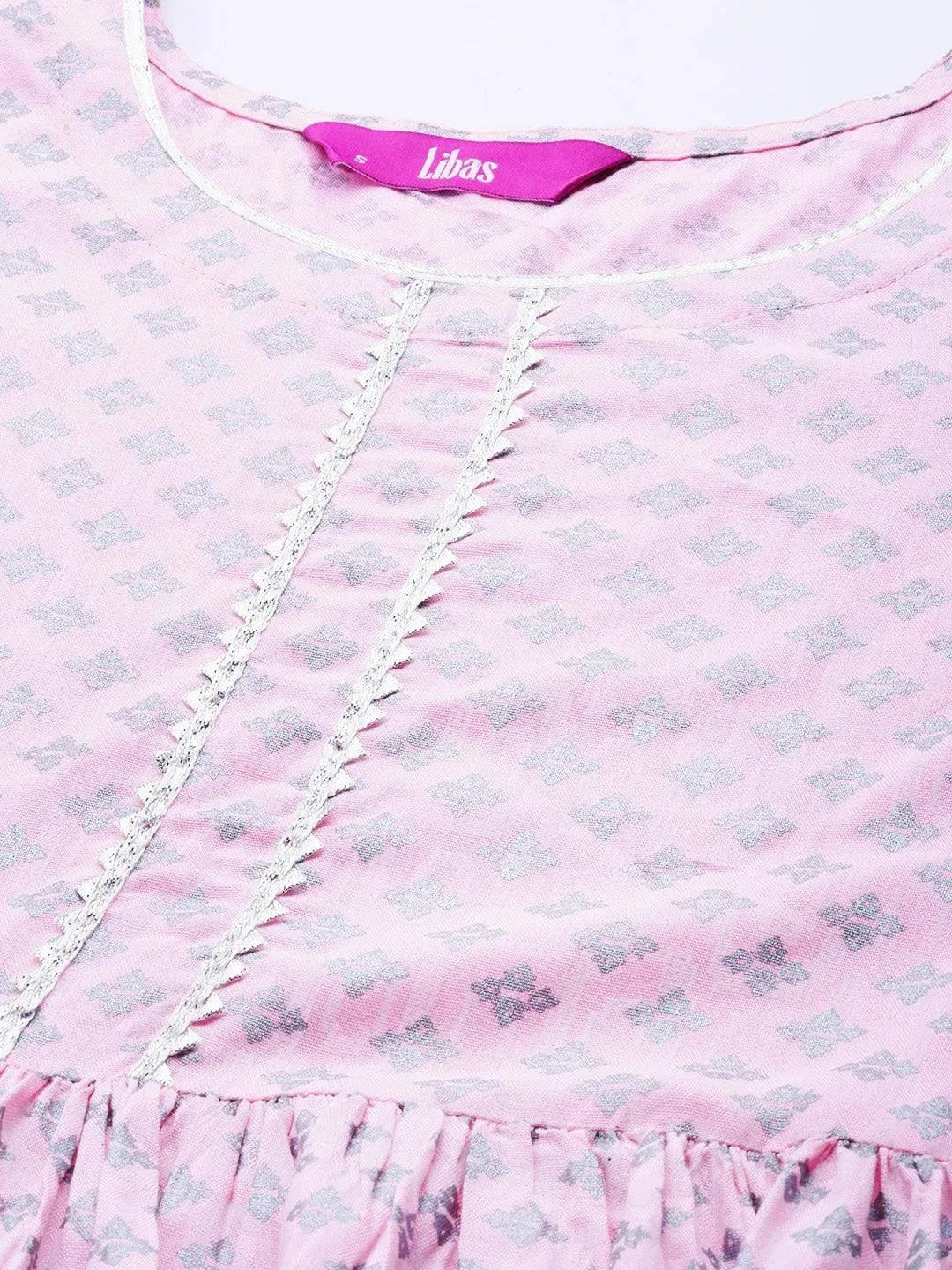 Pink Printed Cotton Dress - Libas 